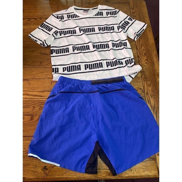 Medium Lululemon Pace Breaker Mens Workout Shorts Blue,  Puma Shirt - Picture 1 of 9